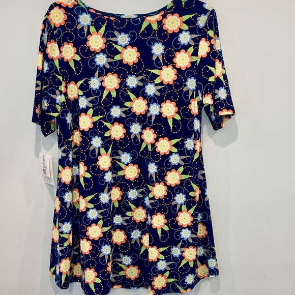 LuLaRoe Blue and Yellow Floral Short Sleeve Perfect T Top Women’s Size L NWT - Picture 6 of 11